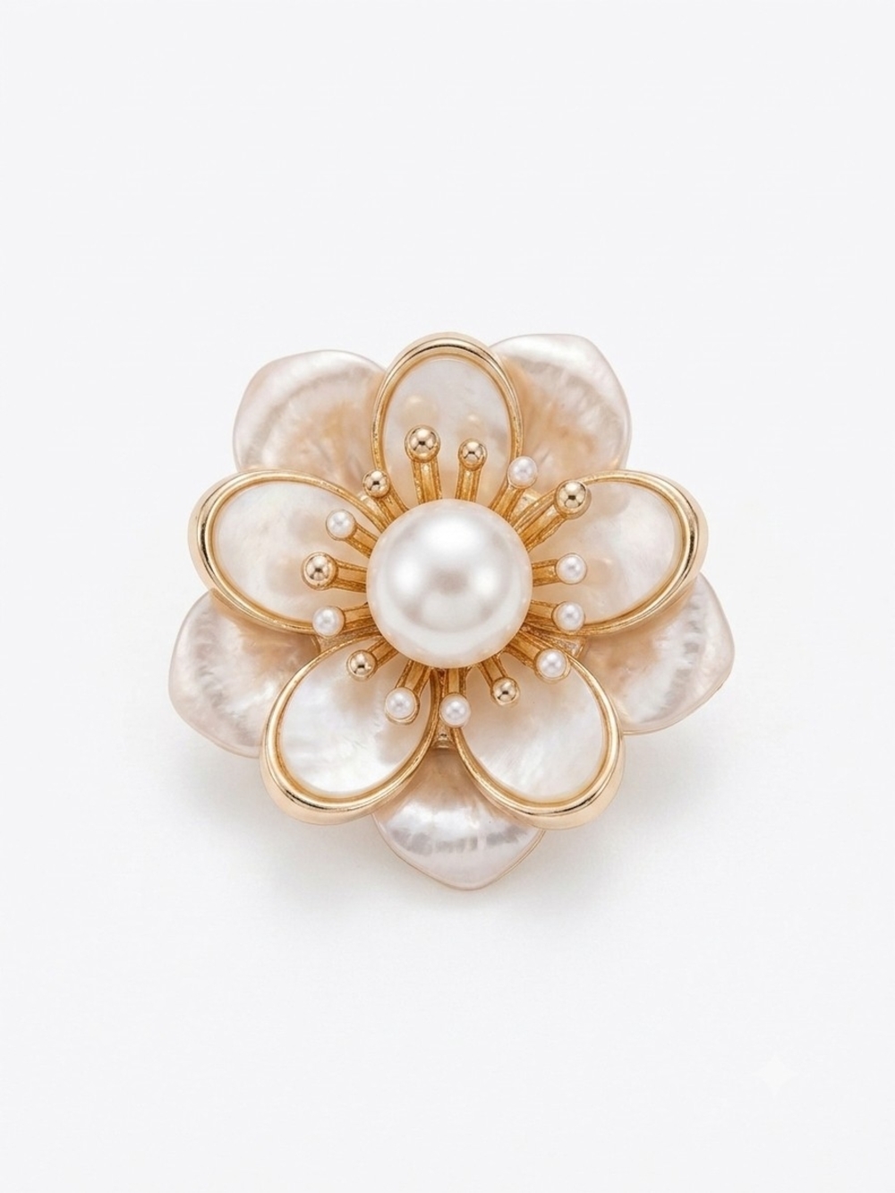 Elegant Gold and Pearl Flower Brooch - Womens Jewelry